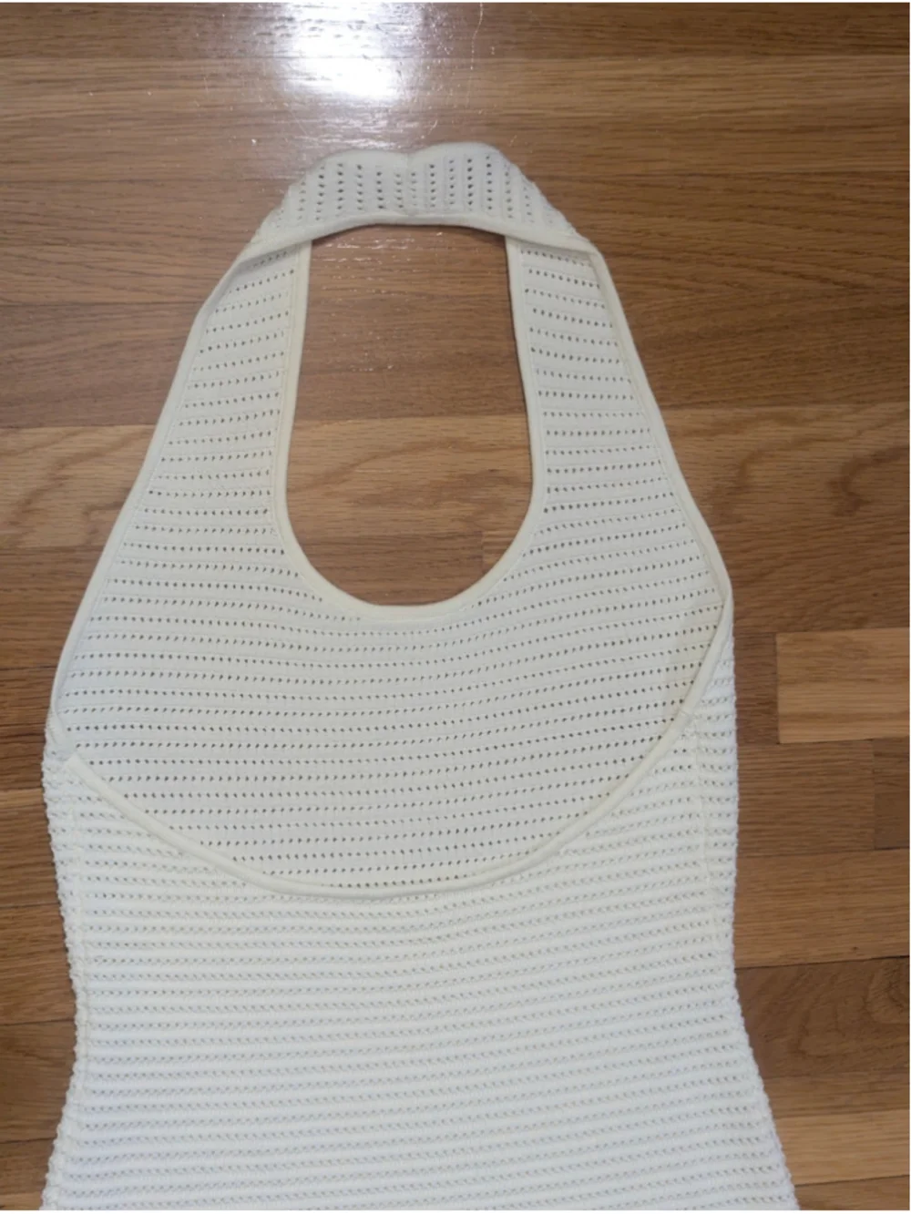 COMMENSE Semi-Sheer Knit Backless Dress Ivory White Halter Neck Maxi Medium - Picture 8 of 13